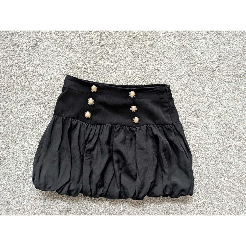 Zara Black Balloon Mini Skirt Womens S Black Gold Button Sailor Style